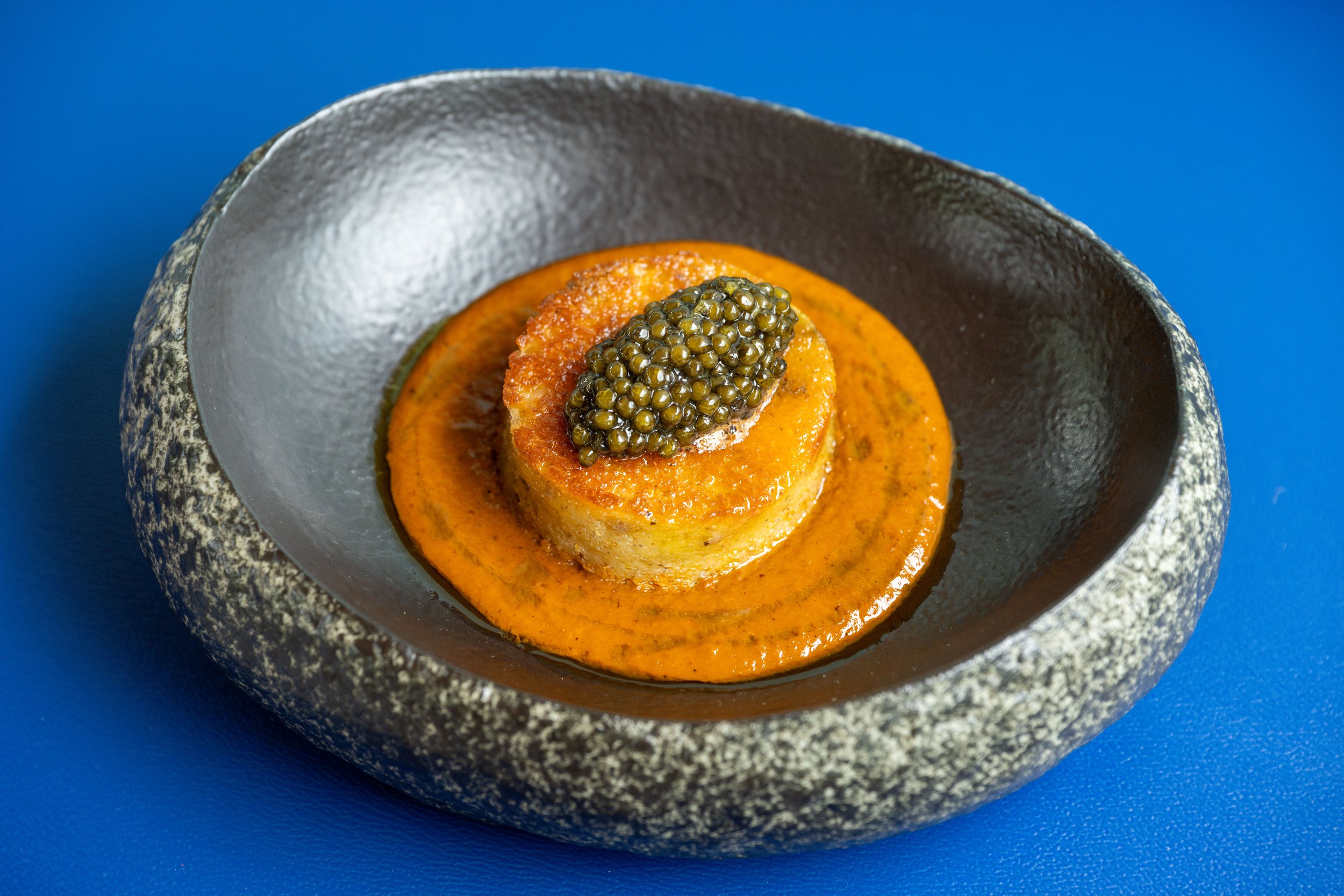 Cornbread and caviar amuse-bouche